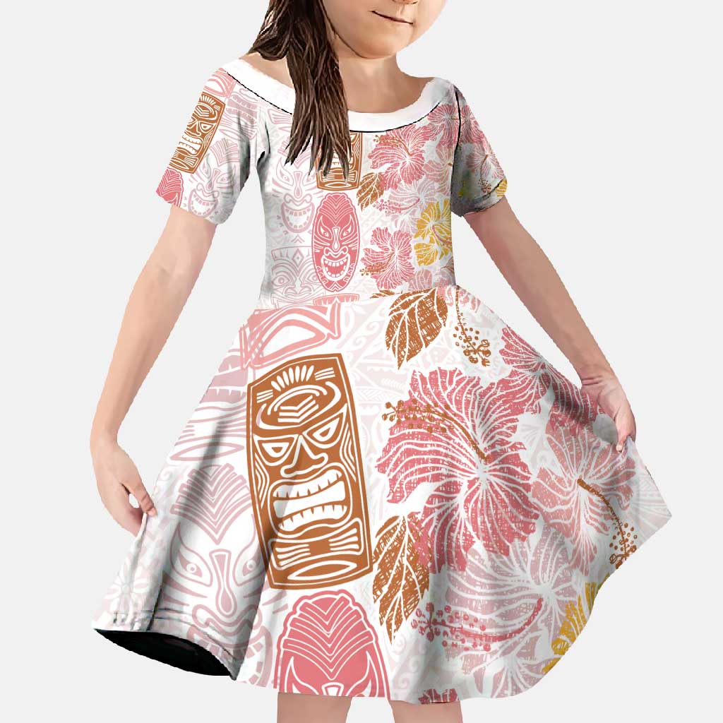 Christmas Aloha Hawaii Tiki Family Matching Short Sleeve Bodycon Dress and Hawaiian Shirt Hibiscus Spring Colors - Polynesian Pride