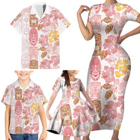 Christmas Aloha Hawaii Tiki Family Matching Short Sleeve Bodycon Dress and Hawaiian Shirt Hibiscus Spring Colors - Polynesian Pride