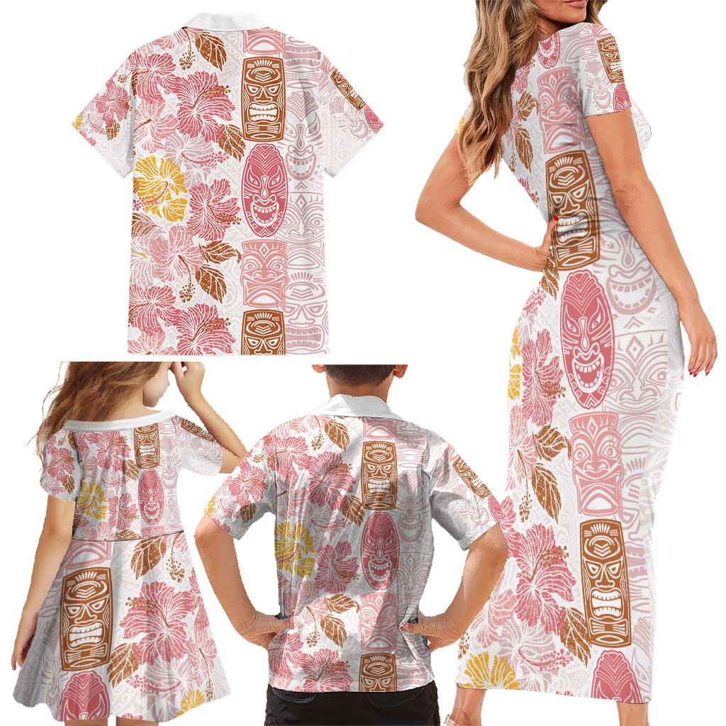 Christmas Aloha Hawaii Tiki Family Matching Short Sleeve Bodycon Dress and Hawaiian Shirt Hibiscus Spring Colors - Polynesian Pride
