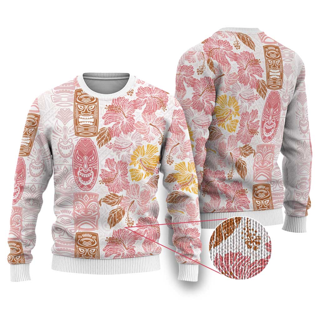 Christmas Aloha Hawaii Tiki Ugly Christmas Sweater Hibiscus Spring Colors - Polynesian Pride