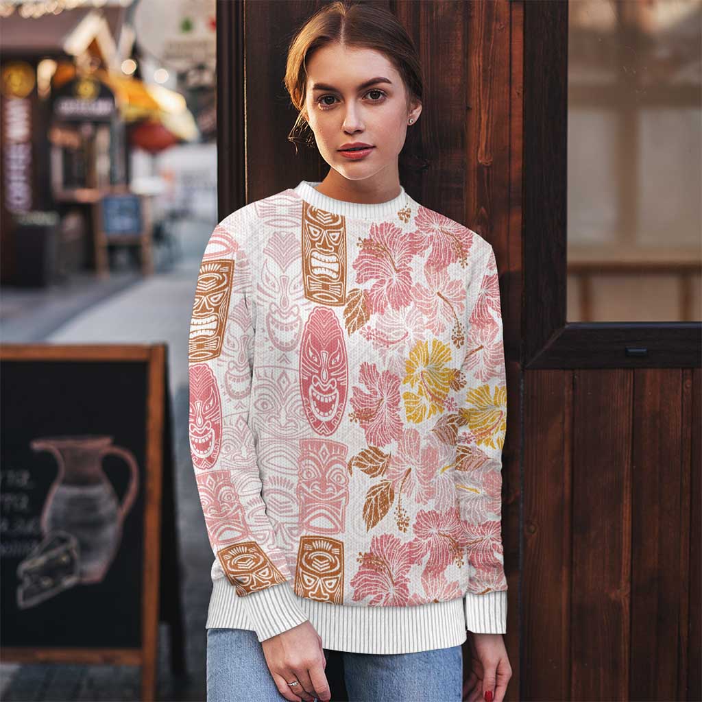 Christmas Aloha Hawaii Tiki Ugly Christmas Sweater Hibiscus Spring Colors - Polynesian Pride