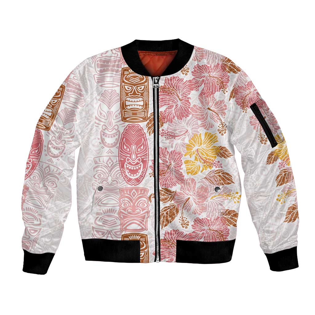 Christmas Aloha Hawaii Tiki Sleeve Zip Bomber Jacket Hibiscus Spring Colors LT7 Unisex Pink - Polynesian Pride