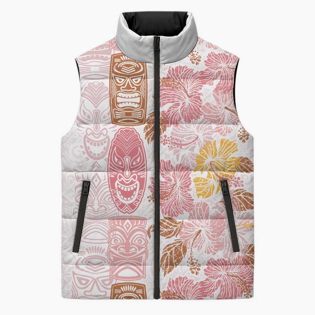Christmas Aloha Hawaii Tiki Sleeveless Puffer Jacket Hibiscus Spring Colors - Polynesian Pride