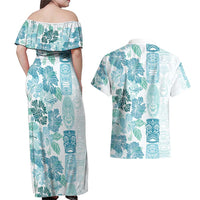 Christmas Aloha Hawaii Tiki Couples Matching Off Shoulder Maxi Dress and Hawaiian Shirt Hibiscus Summer Colors - Polynesian Pride