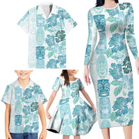 Christmas Aloha Hawaii Tiki Family Matching Long Sleeve Bodycon Dress and Hawaiian Shirt Hibiscus Summer Colors - Polynesian Pride