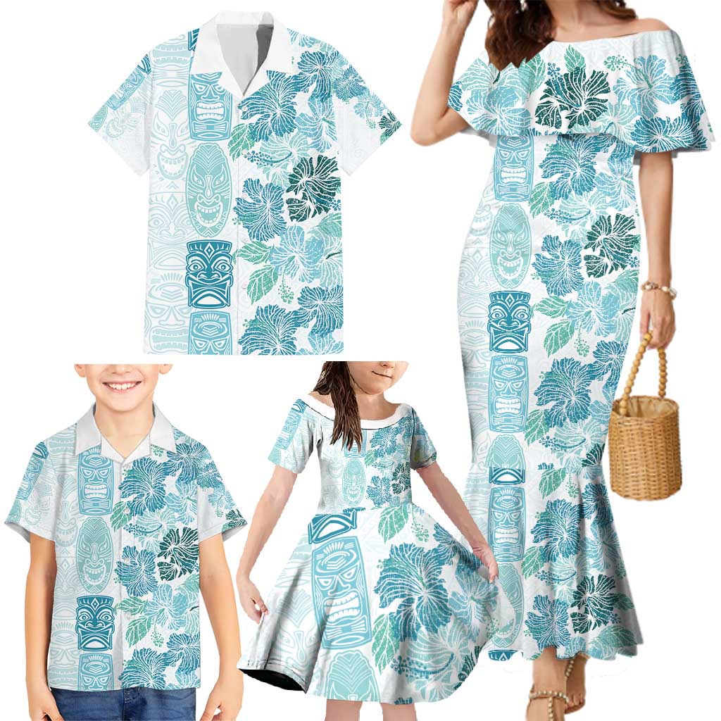 Christmas Aloha Hawaii Tiki Family Matching Mermaid Dress and Hawaiian Shirt Hibiscus Summer Colors - Polynesian Pride
