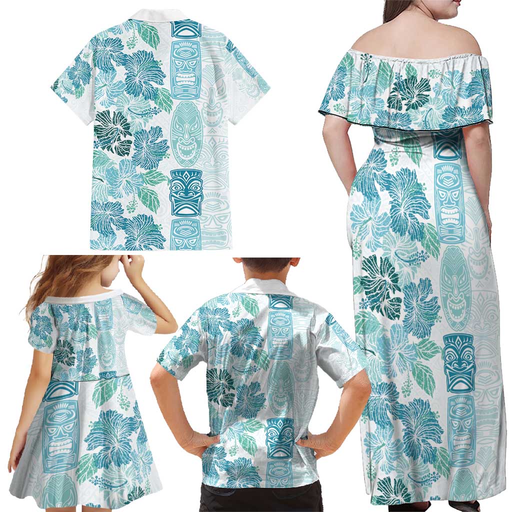 Christmas Aloha Hawaii Tiki Family Matching Off Shoulder Maxi Dress and Hawaiian Shirt Hibiscus Summer Colors - Polynesian Pride
