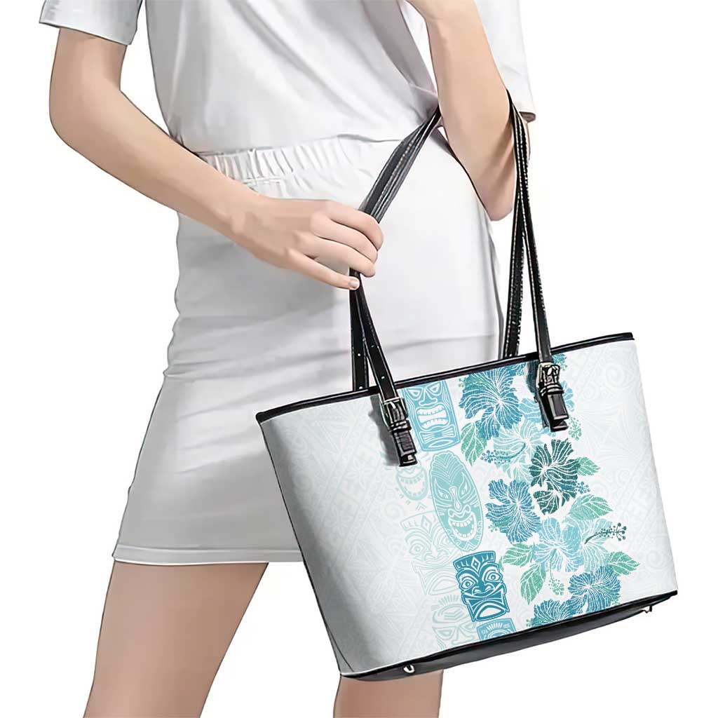 Christmas Aloha Hawaii Tiki Leather Tote Bag Hibiscus Summer Colors - Polynesian Pride
