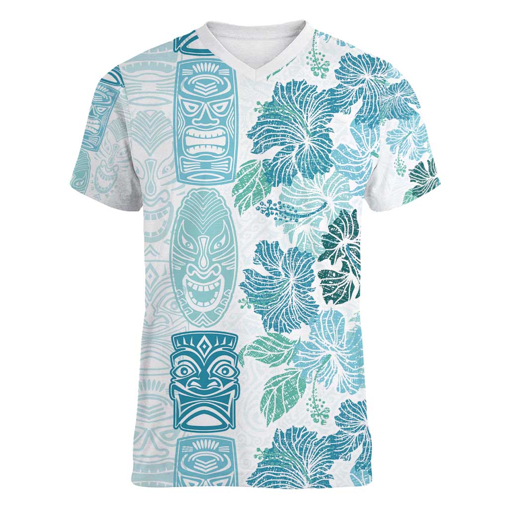 Christmas Aloha Hawaii Tiki Women V-Neck T-Shirt Hibiscus Summer Colors - Polynesian Pride