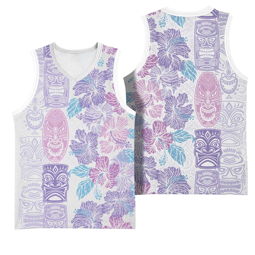 Christmas Aloha Hawaii Tiki Basketball Jersey Hibiscus Winter Colors - Polynesian Pride