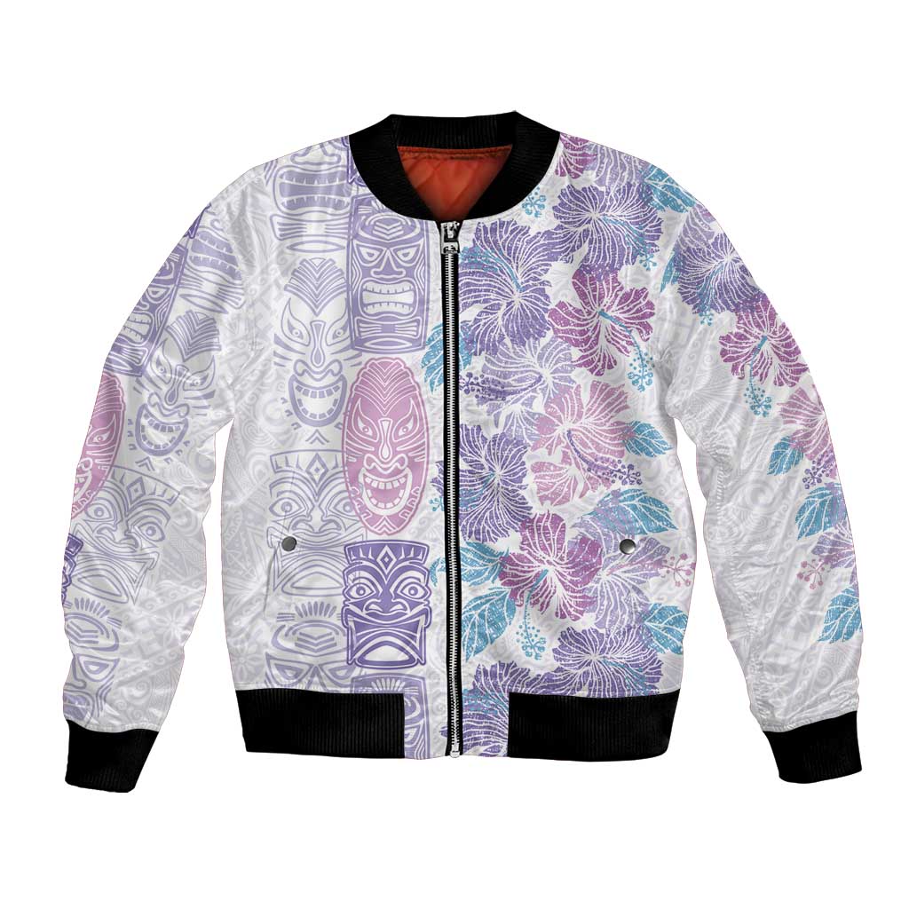 Christmas Aloha Hawaii Tiki Bomber Jacket Hibiscus Winter Colors LT7 Unisex Lavender - Polynesian Pride