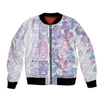 Christmas Aloha Hawaii Tiki Bomber Jacket Hibiscus Winter Colors LT7 Unisex Lavender - Polynesian Pride