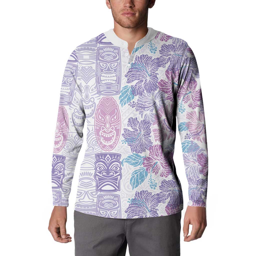 Christmas Aloha Hawaii Tiki Button Sweatshirt Hibiscus Winter Colors - Polynesian Pride