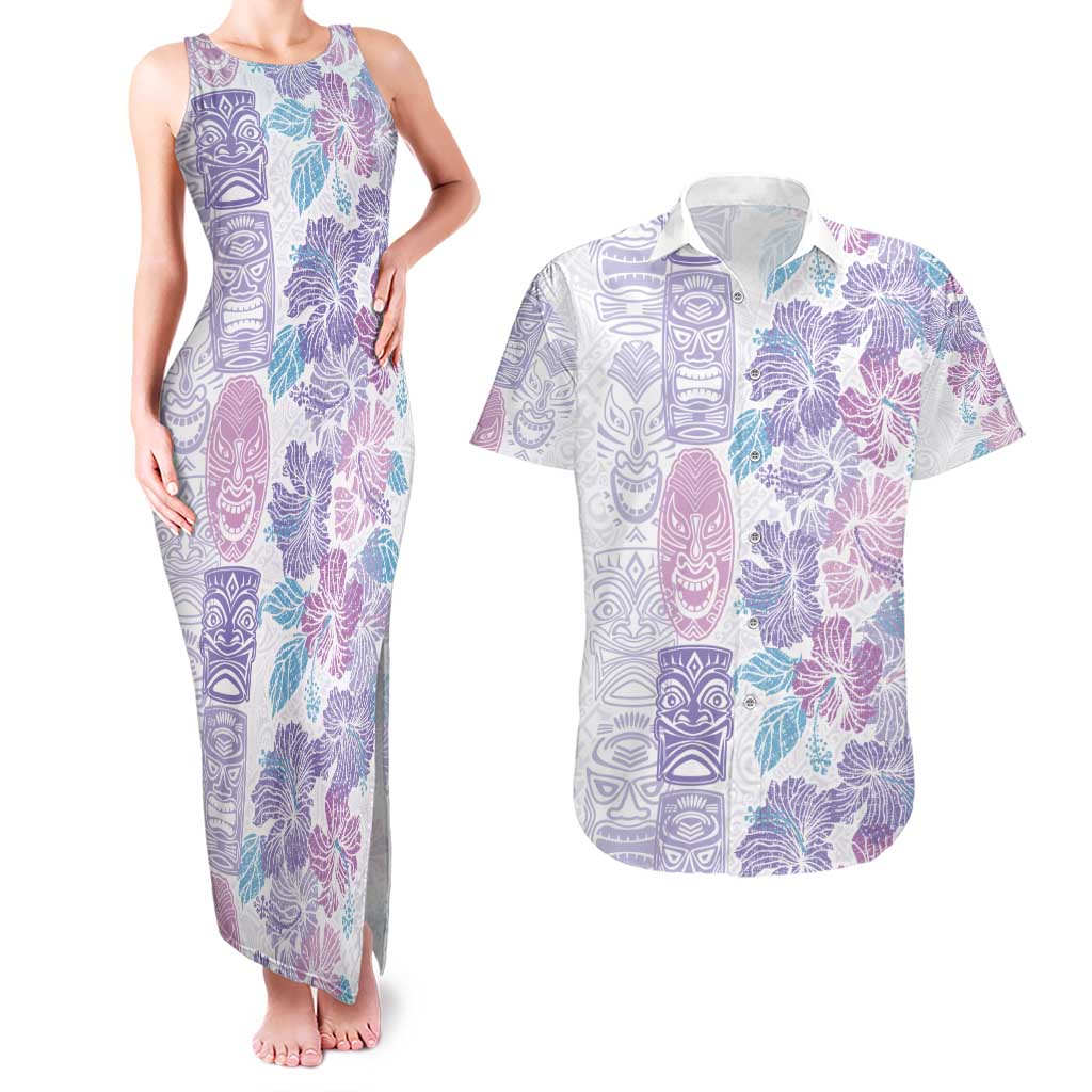 Christmas Aloha Hawaii Tiki Couples Matching Tank Maxi Dress and Hawaiian Shirt Hibiscus Winter Colors - Polynesian Pride
