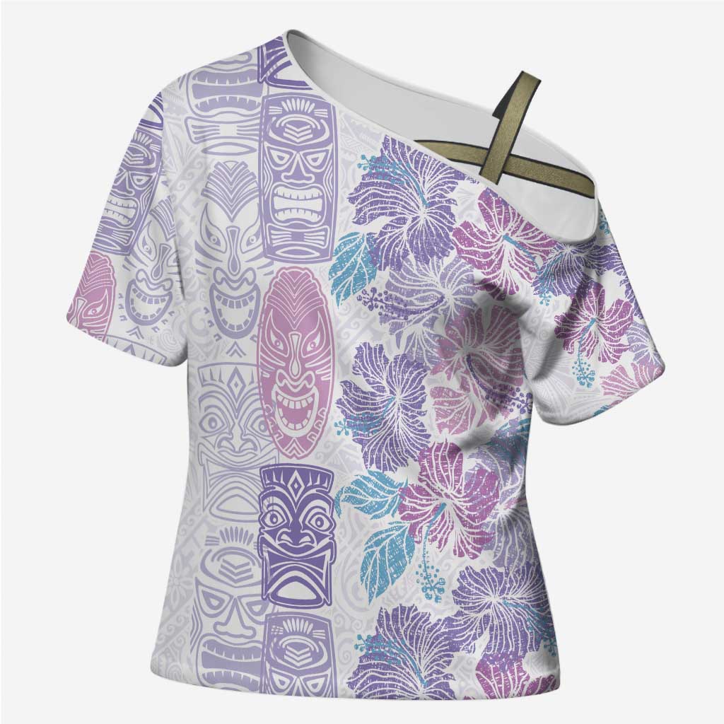 Christmas Aloha Hawaii Tiki Cross Shoulder Shirt Hibiscus Winter Colors - Polynesian Pride