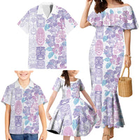 Christmas Aloha Hawaii Tiki Family Matching Mermaid Dress and Hawaiian Shirt Hibiscus Winter Colors - Polynesian Pride