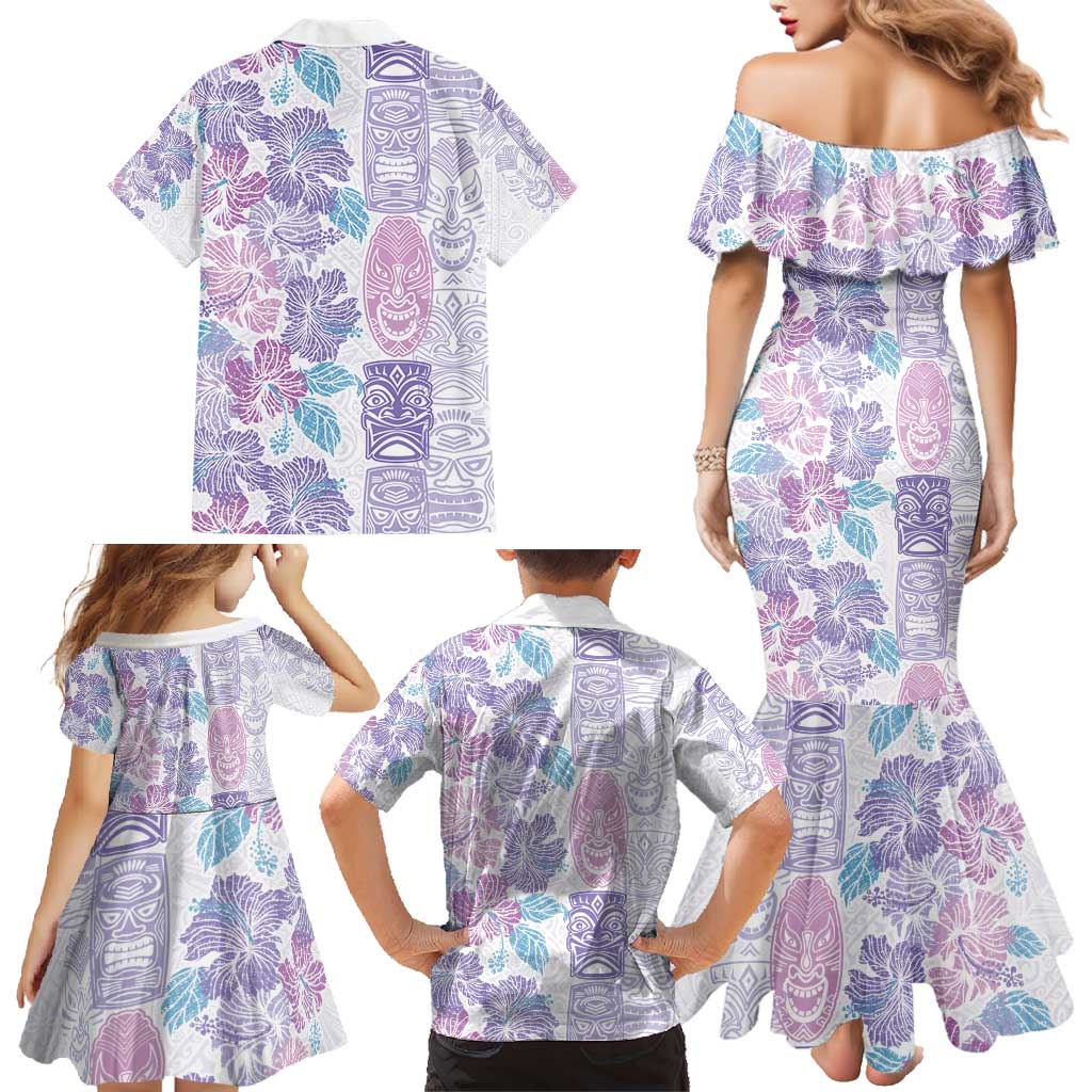 Christmas Aloha Hawaii Tiki Family Matching Mermaid Dress and Hawaiian Shirt Hibiscus Winter Colors - Polynesian Pride