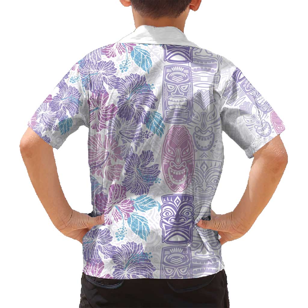 Christmas Aloha Hawaii Tiki Family Matching Off Shoulder Maxi Dress and Hawaiian Shirt Hibiscus Winter Colors - Polynesian Pride