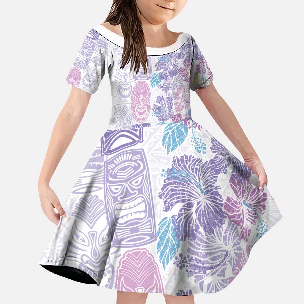 Christmas Aloha Hawaii Tiki Family Matching Off Shoulder Maxi Dress and Hawaiian Shirt Hibiscus Winter Colors - Polynesian Pride