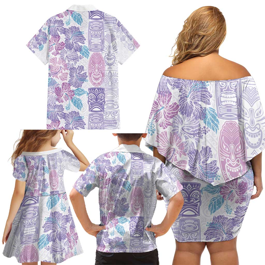 Christmas Aloha Hawaii Tiki Family Matching Off Shoulder Short Dress and Hawaiian Shirt Hibiscus Winter Colors - Polynesian Pride