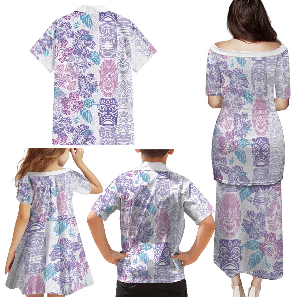 Christmas Aloha Hawaii Tiki Family Matching Puletasi and Hawaiian Shirt Hibiscus Winter Colors - Polynesian Pride