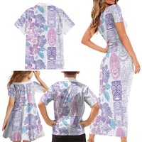 Christmas Aloha Hawaii Tiki Family Matching Short Sleeve Bodycon Dress and Hawaiian Shirt Hibiscus Winter Colors - Polynesian Pride