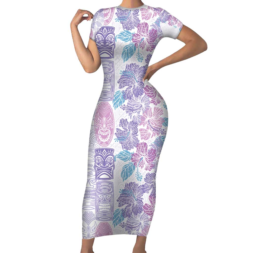 Christmas Aloha Hawaii Tiki Family Matching Short Sleeve Bodycon Dress and Hawaiian Shirt Hibiscus Winter Colors - Polynesian Pride