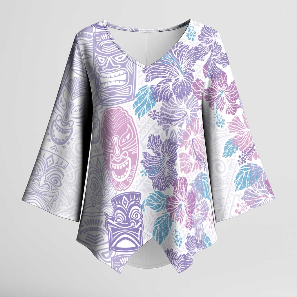 Christmas Aloha Hawaii Tiki Kimono Sleeve Blouse Hibiscus Winter Colors - Polynesian Pride