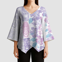 Christmas Aloha Hawaii Tiki Kimono Sleeve Blouse Hibiscus Winter Colors - Polynesian Pride