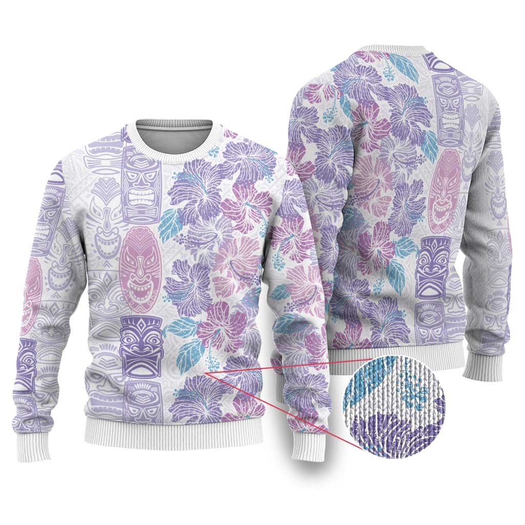 Christmas Aloha Hawaii Tiki Ugly Christmas Sweater Hibiscus Winter Colors - Polynesian Pride