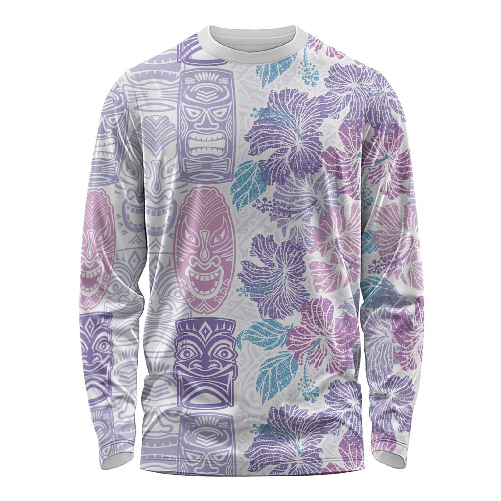 Christmas Aloha Hawaii Tiki Long Sleeve Shirt Hibiscus Winter Colors - Polynesian Pride