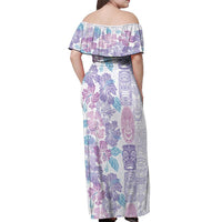 Christmas Aloha Hawaii Tiki Off Shoulder Maxi Dress Hibiscus Winter Colors - Polynesian Pride