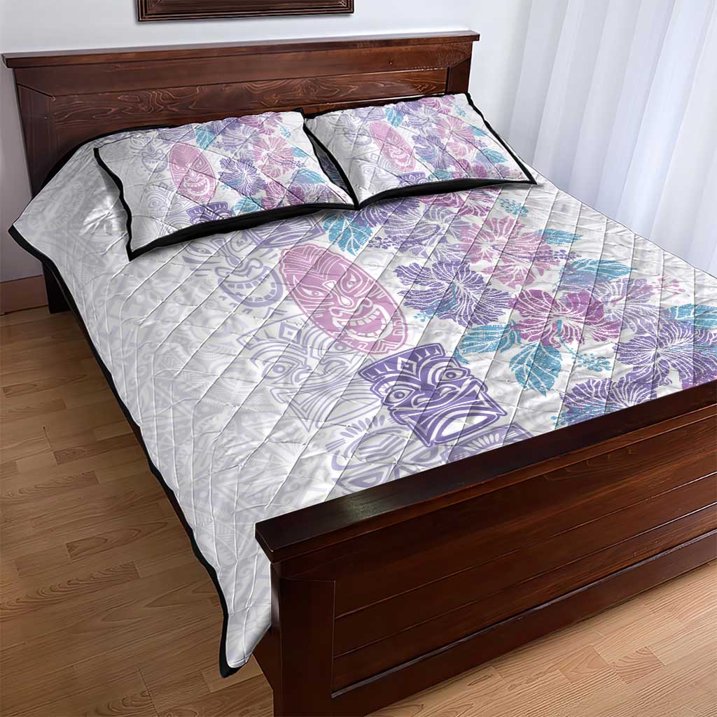 Christmas Aloha Hawaii Tiki Quilt Bed Set Hibiscus Winter Colors - Polynesian Pride