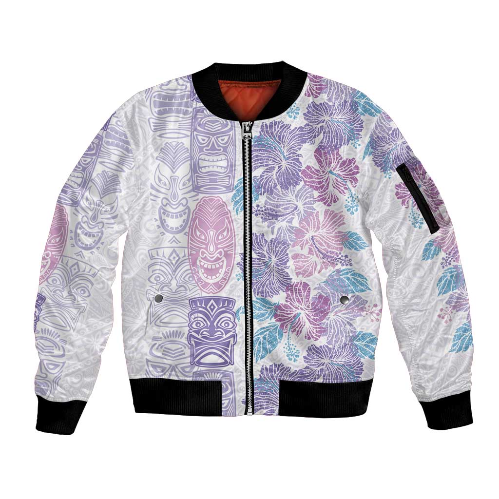 Christmas Aloha Hawaii Tiki Sleeve Zip Bomber Jacket Hibiscus Winter Colors - Polynesian Pride
