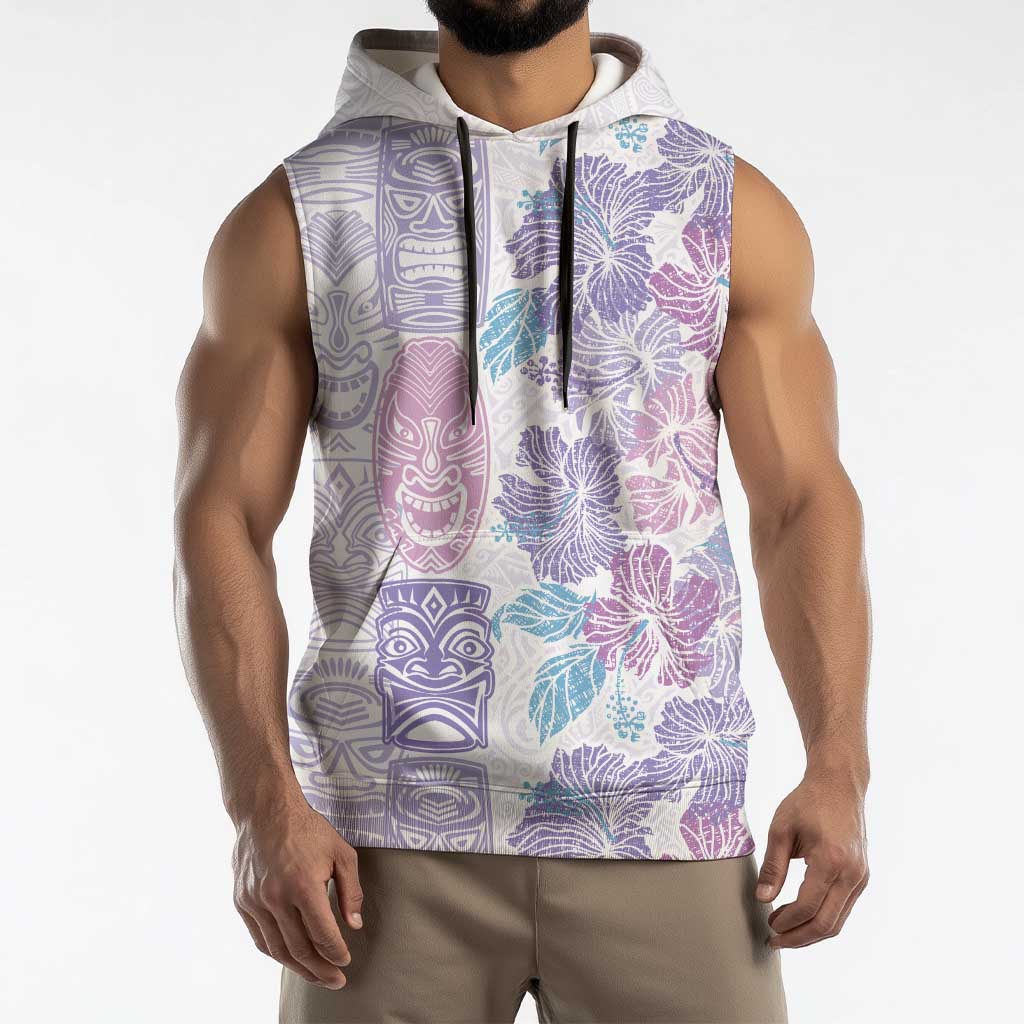Christmas Aloha Hawaii Tiki Sleeveless Hoodie Hibiscus Winter Colors - Polynesian Pride