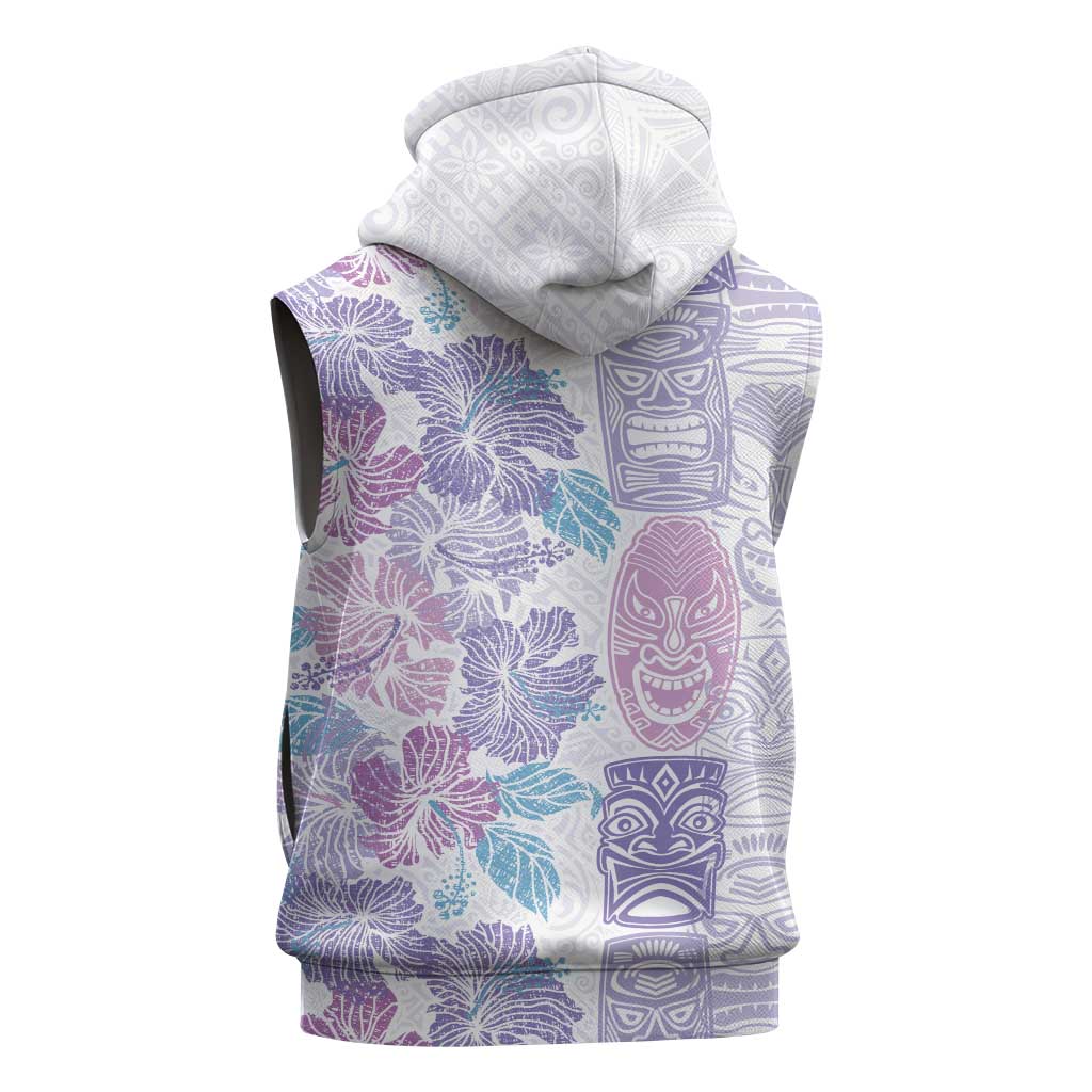 Christmas Aloha Hawaii Tiki Sleeveless Zip Hoodie Hibiscus Winter Colors - Polynesian Pride