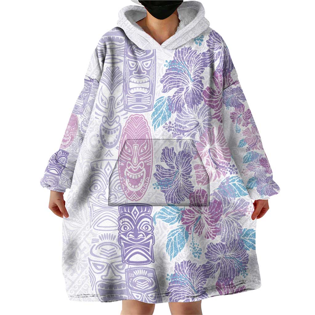 Christmas Aloha Hawaii Tiki Wearable Blanket Hoodie Hibiscus Winter Colors - Polynesian Pride