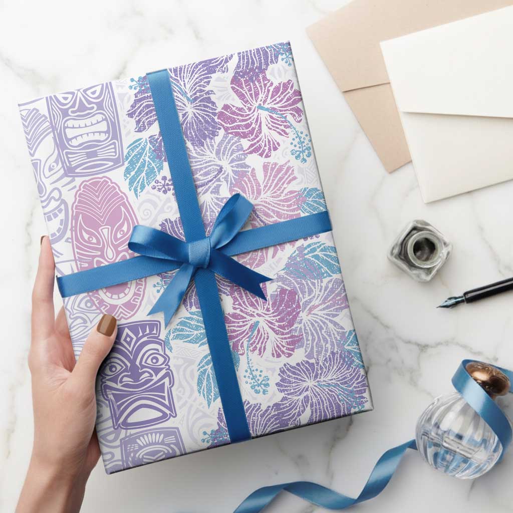 Christmas Aloha Hawaii Tiki Wrapping Paper Hibiscus Winter Colors