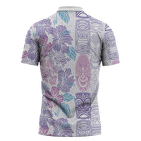 Christmas Aloha Hawaii Tiki Zipper Polo Shirt Hibiscus Winter Colors - Polynesian Pride