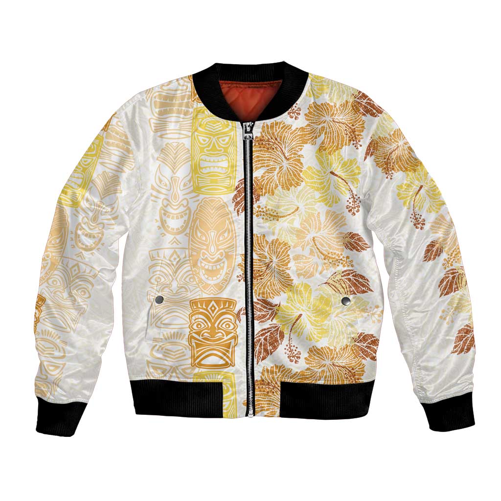 Christmas Aloha Hawaii Tiki Bomber Jacket Hibiscus Autumn Colors LT7 Unisex Yellow - Polynesian Pride