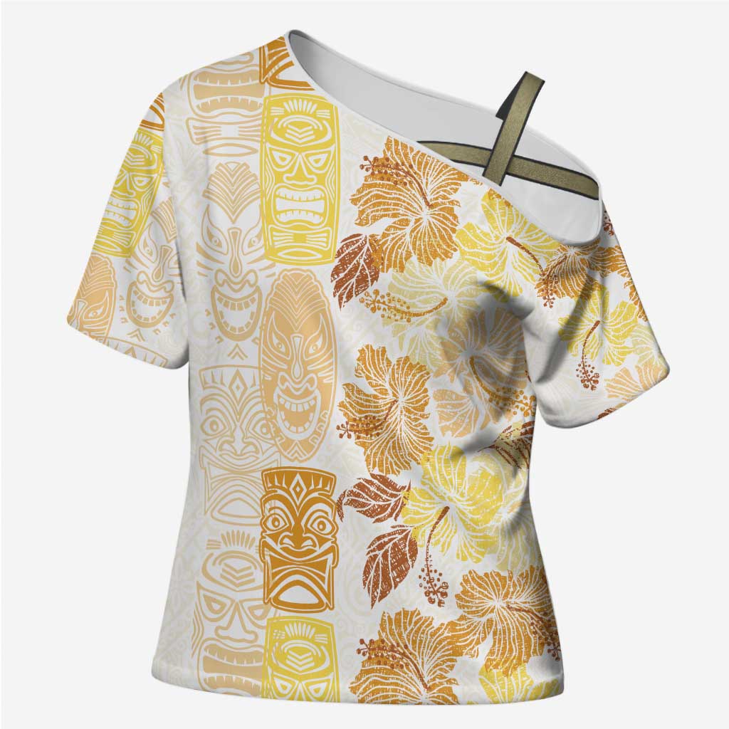 Christmas Aloha Hawaii Tiki Cross Shoulder Shirt Hibiscus Autumn Colors - Polynesian Pride