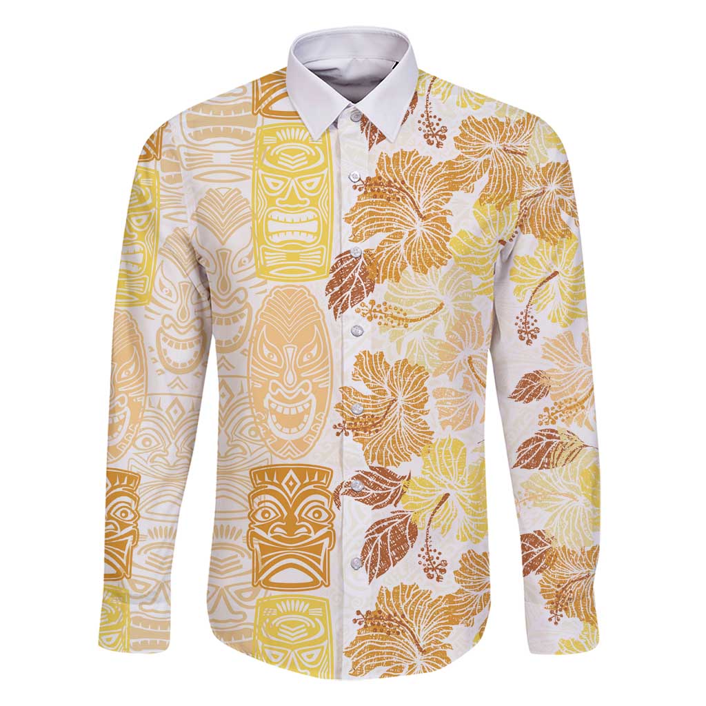 Christmas Aloha Hawaii Tiki Family Matching Long Sleeve Bodycon Dress and Hawaiian Shirt Hibiscus Autumn Colors - Polynesian Pride