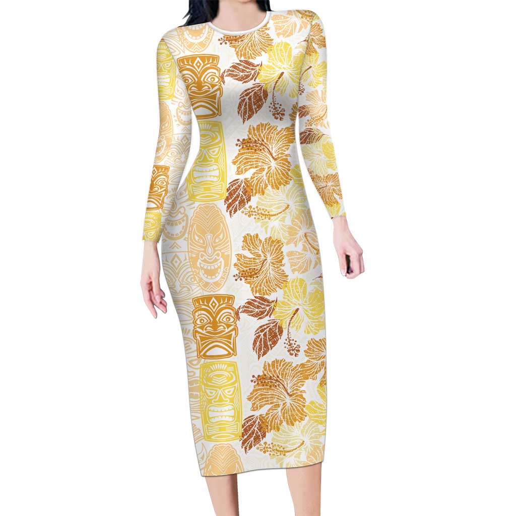 Christmas Aloha Hawaii Tiki Family Matching Long Sleeve Bodycon Dress and Hawaiian Shirt Hibiscus Autumn Colors - Polynesian Pride