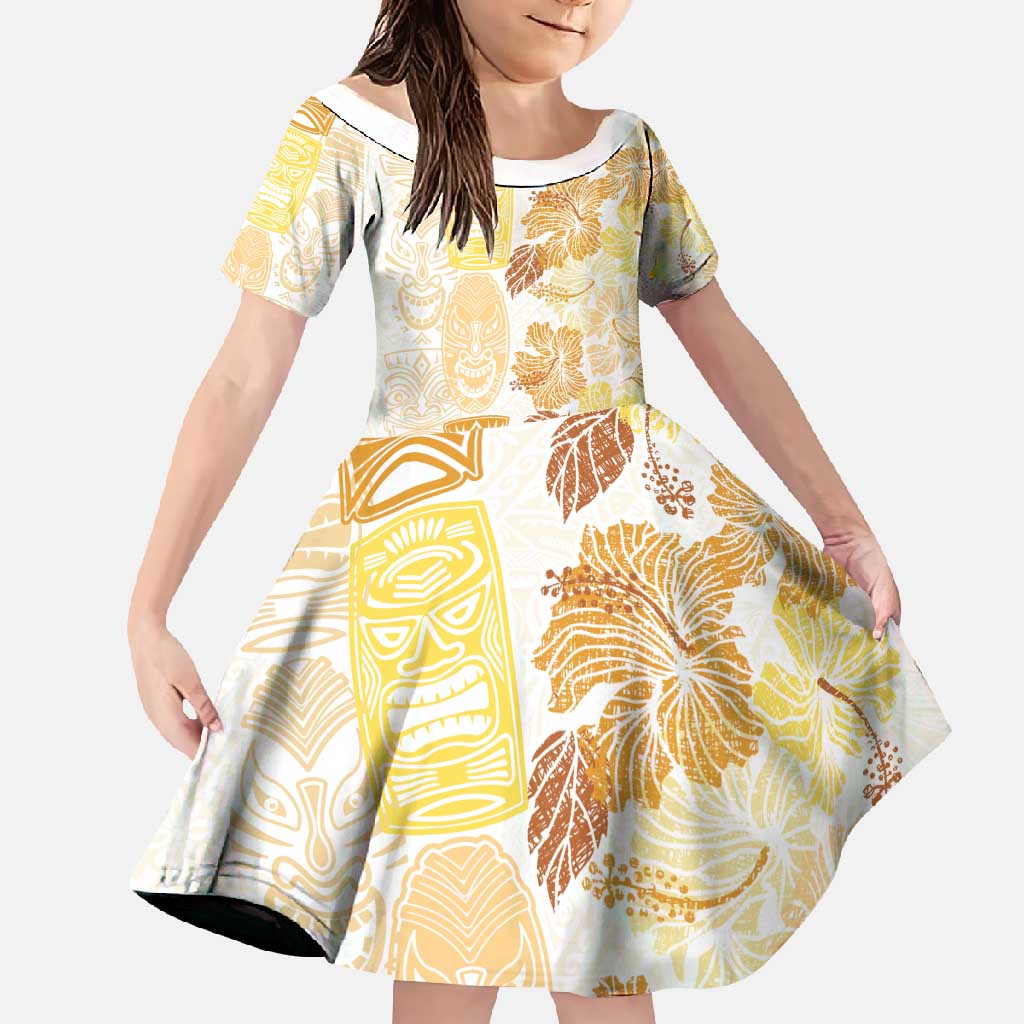 Christmas Aloha Hawaii Tiki Family Matching Off Shoulder Maxi Dress and Hawaiian Shirt Hibiscus Autumn Colors - Polynesian Pride