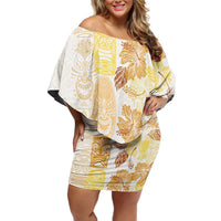 Christmas Aloha Hawaii Tiki Family Matching Off Shoulder Short Dress and Hawaiian Shirt Hibiscus Autumn Colors - Polynesian Pride