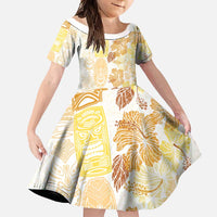 Christmas Aloha Hawaii Tiki Family Matching Short Sleeve Bodycon Dress and Hawaiian Shirt Hibiscus Autumn Colors - Polynesian Pride