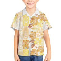 Christmas Aloha Hawaii Tiki Family Matching Short Sleeve Bodycon Dress and Hawaiian Shirt Hibiscus Autumn Colors - Polynesian Pride