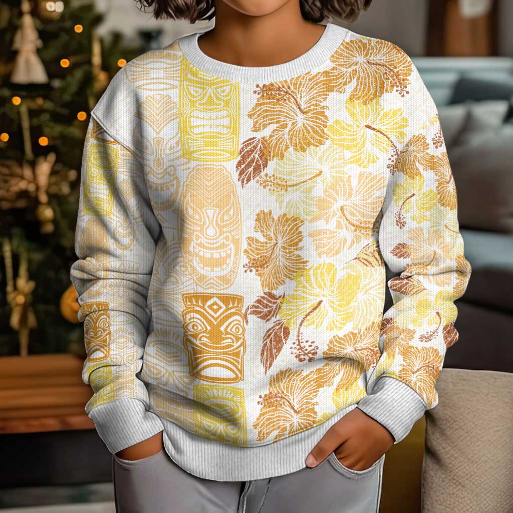 Christmas Aloha Hawaii Tiki Kid Ugly Christmas Sweater Hibiscus Autumn Colors - Polynesian Pride