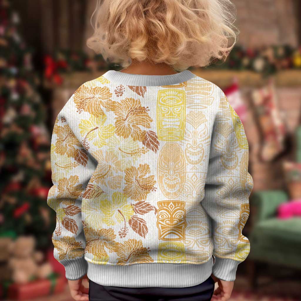 Christmas Aloha Hawaii Tiki Kid Ugly Christmas Sweater Hibiscus Autumn Colors - Polynesian Pride