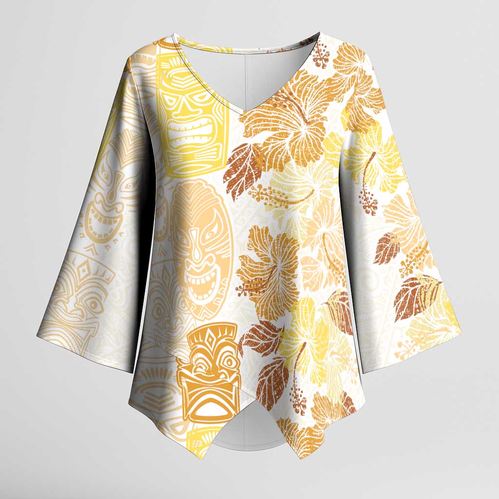 Christmas Aloha Hawaii Tiki Kimono Sleeve Blouse Hibiscus Autumn Colors - Polynesian Pride
